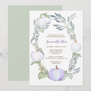 Invitation Baby shower vert CITROUILLE violet et blanc