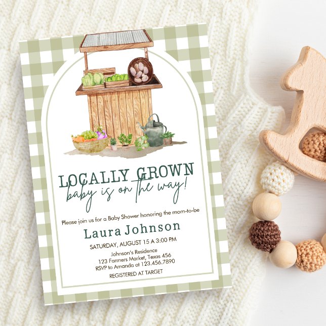 Invitation Baby shower vert cultivé localement (Green Locally Grown Farmers Market Baby Shower Invitation )