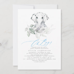 Invitation Baby shower vert d'aquarelle éléphant pour garçon