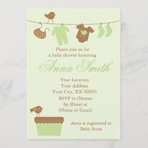 Invitation Baby shower vert de corde à  linge