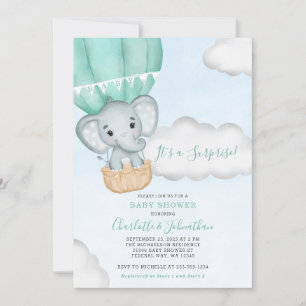 Invitation Baby shower vert de la menthe d'éléphant neutre