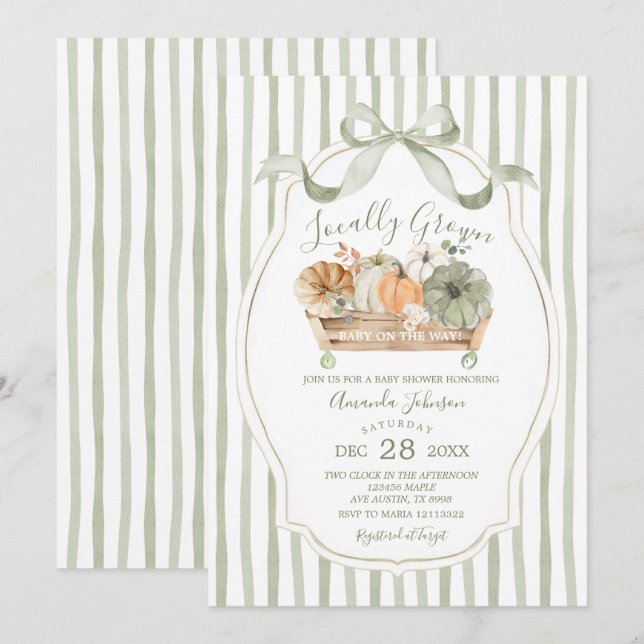 Invitation Baby shower vert de l'automne cultivé localement (Devant / Derrière)