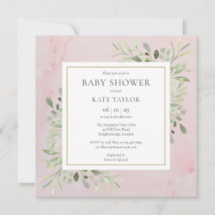 Invitation Baby shower vert de marbre rose Saupoudrer