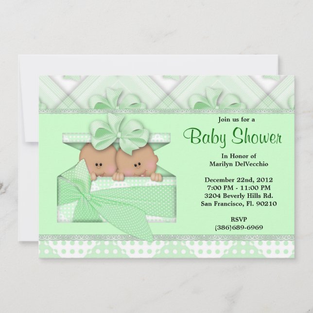 Invitation Baby shower vert doux MIGNON (Devant)