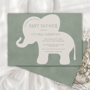 Invitation Baby shower vert Eléphant mignon