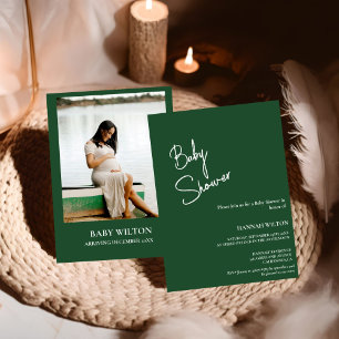 Invitation Baby shower vert émeraude écrit à la main