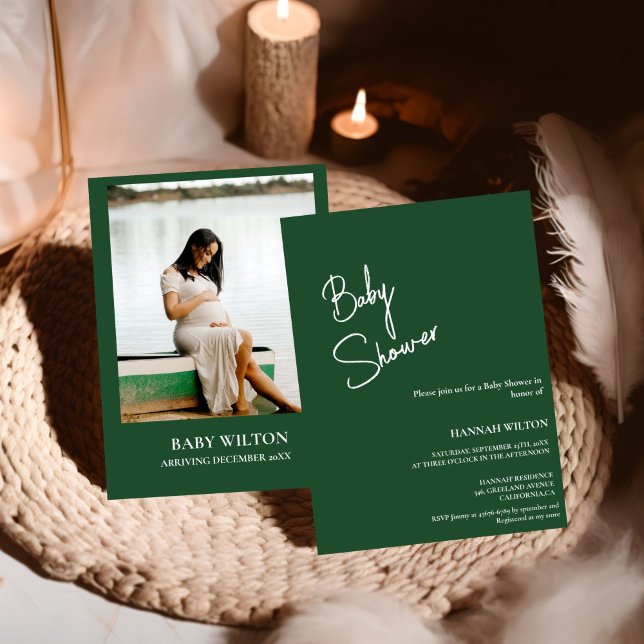 Invitation Baby shower vert émeraude écrit à la main (Créateur téléchargé)