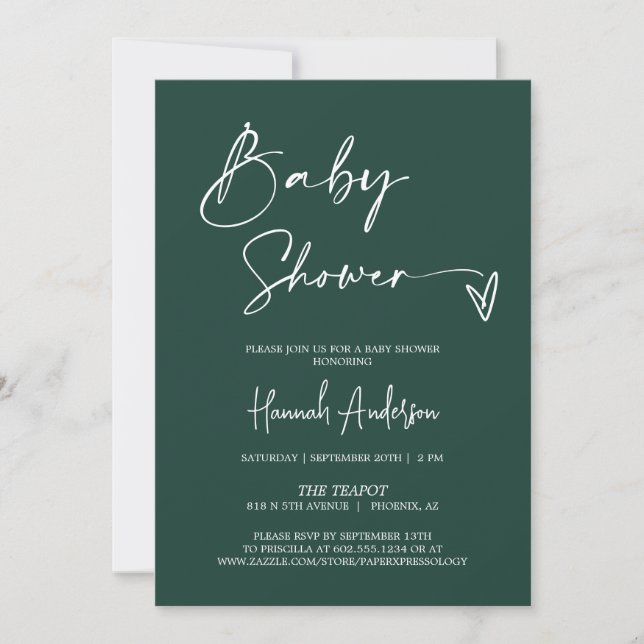 Invitation Baby shower vert émeraude moderne QR Code photo (Devant)