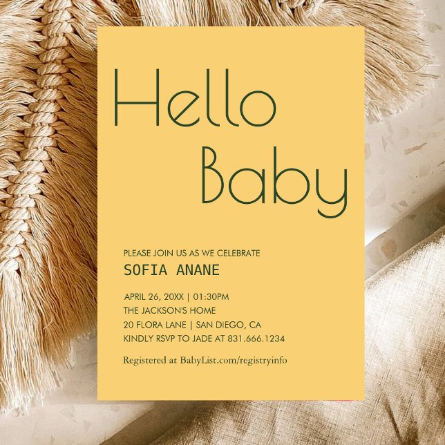 Invitation Baby shower vert et jaune propre et neutre pour le (Créateur téléchargé)