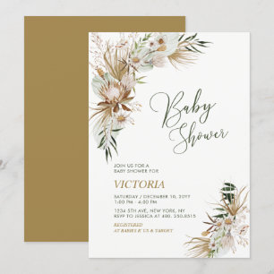 Invitation Baby Shower Vert et Or Boho Botanique