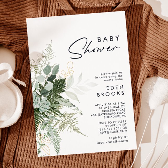 Invitation Baby shower vert et or moderne (Créateur téléchargé)