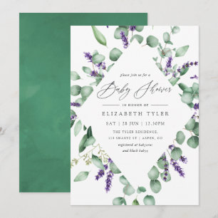 Invitation Baby shower vert Eucalyptus Lavender