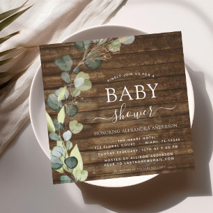 Invitation Baby shower Vert Eucalyptus Succulent Rustique