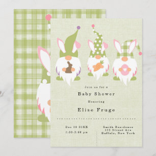 Invitation Baby shower vert Gnomes de Pâques