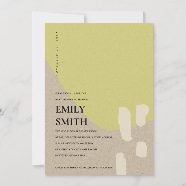 INVITATION BABY SHOWER VERT KRAFT ABSTRAIT MODERNE (Devant)