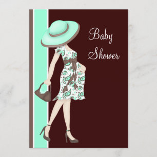 Invitation Baby Shower Vert Menthe et Chocolat Marron