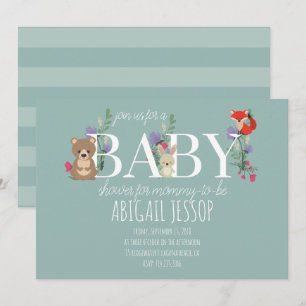 Invitation Baby shower vert moderne Boho Woodland Sage
