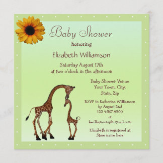 Invitation Baby shower vert neutre mignon de girafe de maman