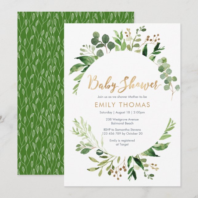 Invitation Baby shower vert - neutre pour les femm (Devant / Derrière)