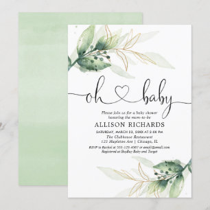 Invitation Baby shower vert or feuille genre neutre
