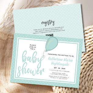 Invitation Baby shower vert Pastel neutre genre Code QR