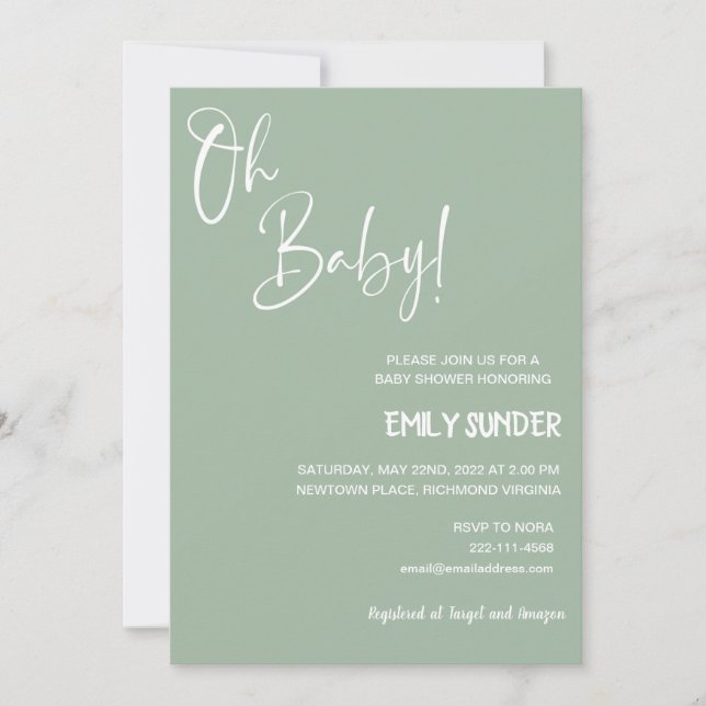 Invitation Baby shower vert Sage (Devant)