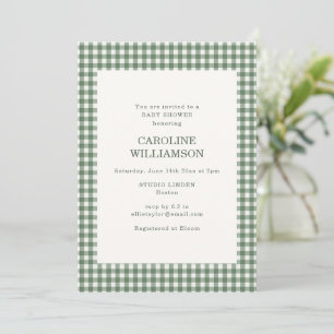 Invitation Baby Shower Vert Sage Gingham à Carreaux Rétro