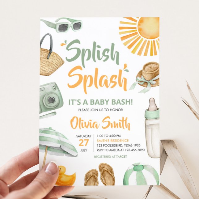 Invitation Baby Shower Vert Splish Splash (Summer Baby Bash Baby Shower Invitation)