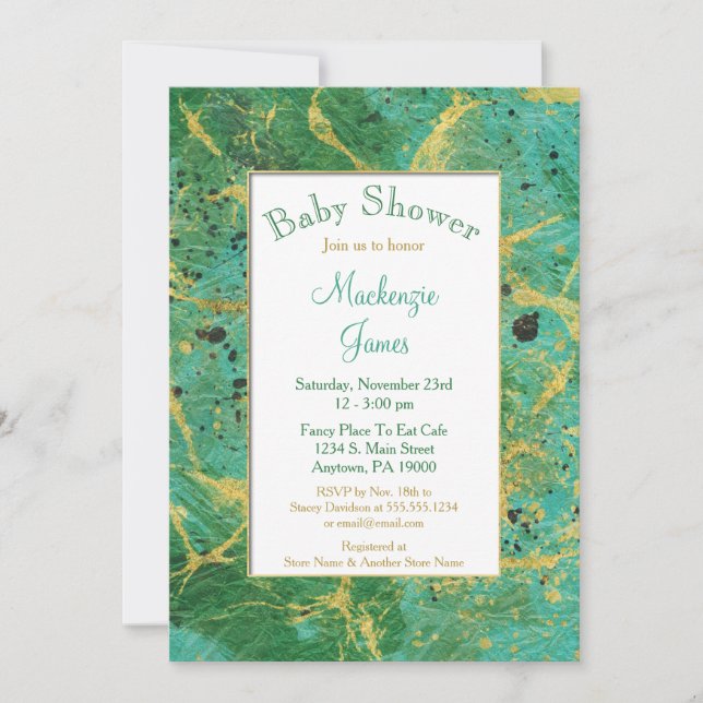 Invitation Baby shower vert Turquoise or neutre (Devant)