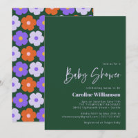 Baby shower vert violet à fleurs rétro gras