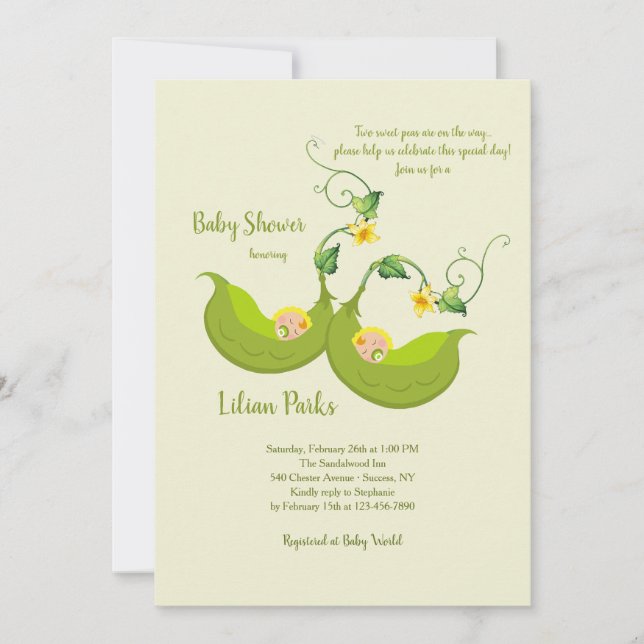Invitation Baby shower vertical à deux pois (Devant)