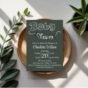 Invitation Baby-Shower Vertical Moderne Vert Foncé