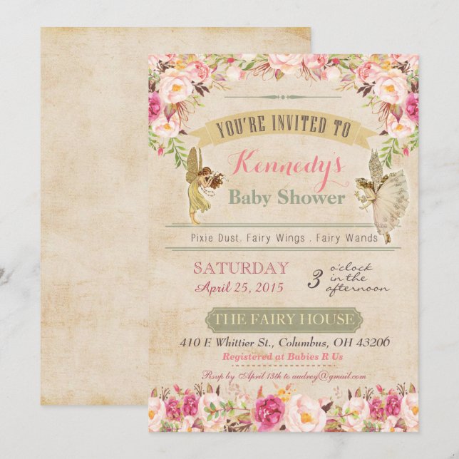 Invitation Baby shower vintage (Devant / Derrière)