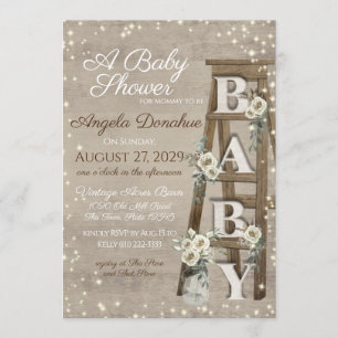 Invitation Baby shower vintage à échelle en bois et à étincel