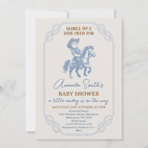 Invitation Baby shower vintage à mâchoire à corde bleue