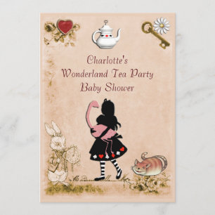 Invitation Baby shower Vintage Alice & Flamant rose Wonderlan