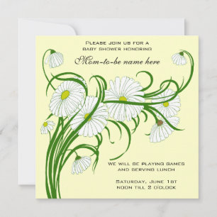 Invitation Baby shower vintage blanc Gerber Daisy Flowers