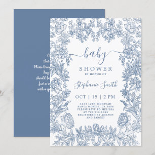 Invitation Baby shower Vintage bleu