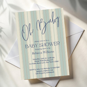 Invitation Baby shower vintage bleu Dusty rayures rétro