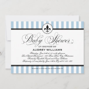 Invitation Baby shower vintage bleu Fleur de Lis