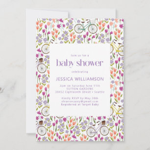 Invitation Baby-Shower Vintage Bohème Vélo Floral