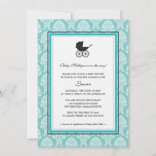 Invitation Baby shower vintage Damask Baby Carriage