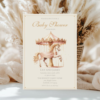 Invitation Baby shower vintage d'aquarelle de cheval rose