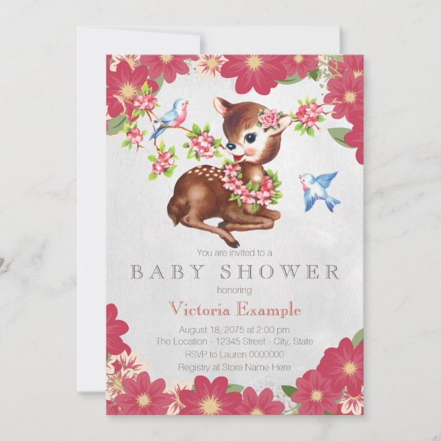 Invitation Baby shower vintage de cerfs (Devant)