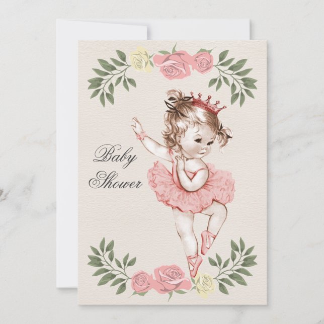 Invitation Baby shower vintage de lauriers de roses de (Devant)