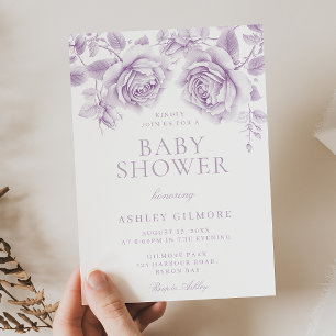 Invitation Baby shower vintage de Roses Lavender Purple