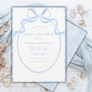 Invitation Baby shower Vintage de ruban bleu