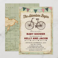 Invitation Baby shower vintage de voyage à vélo