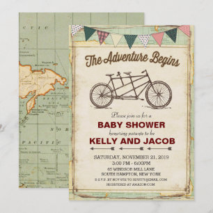 Invitation Baby shower vintage de voyage à vélo