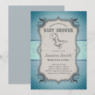 Invitation BABY SHOWER vintage - dinosaure